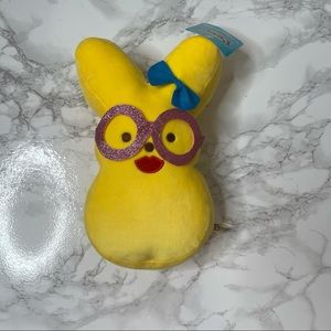 NWT Peeps 9" yellow bunny plush with pink glasses